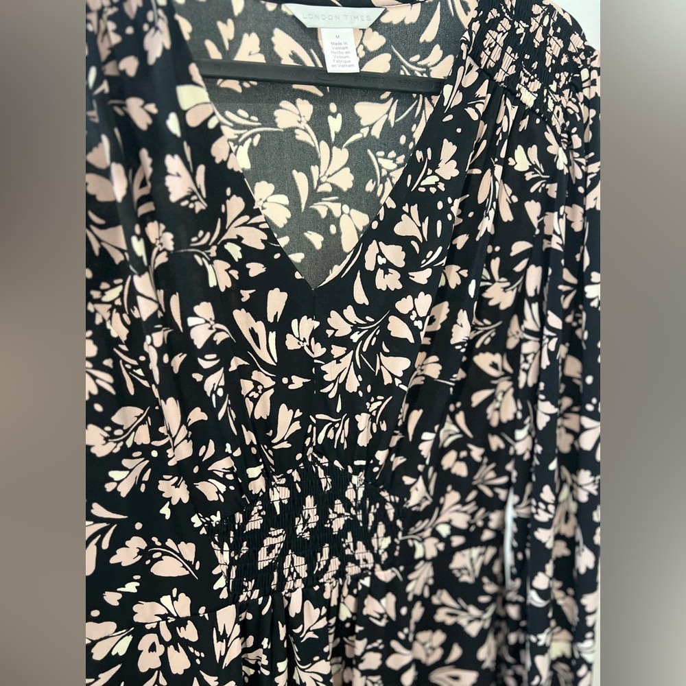 London Times Black and Blush Floral Maxi Skirt